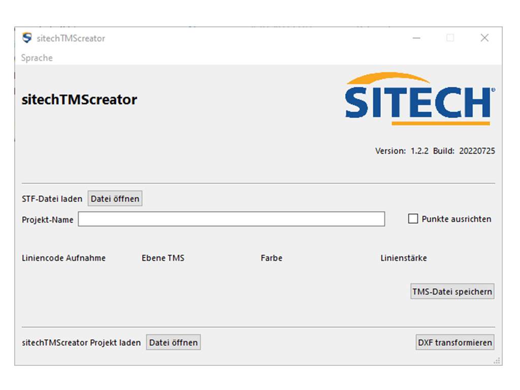 sitechTMScreator: Startbildschirm